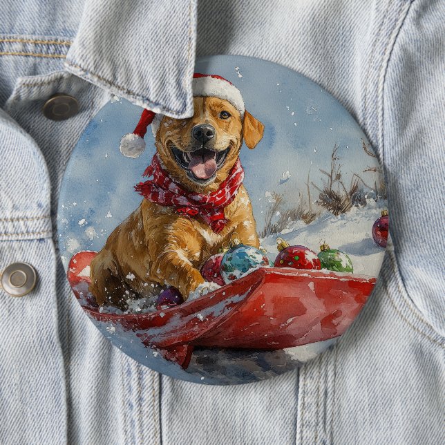 Badge Rond 15,2 Cm Rhodesian Ridgeback Dog dans Sledge Noël (En situation)