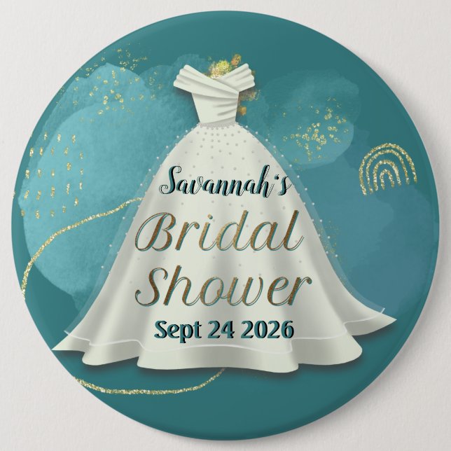 Badge Rond 15,2 Cm Robe de mariée de fête de douche nuptiale sarcelle (Devant)