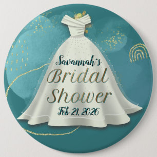 Badge Rond 15,2 Cm Robe de mariée pailletée or sarcelle profonde Cade