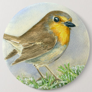 Badge Rond 15,2 Cm Robin sur une branche de genévrier dépoli