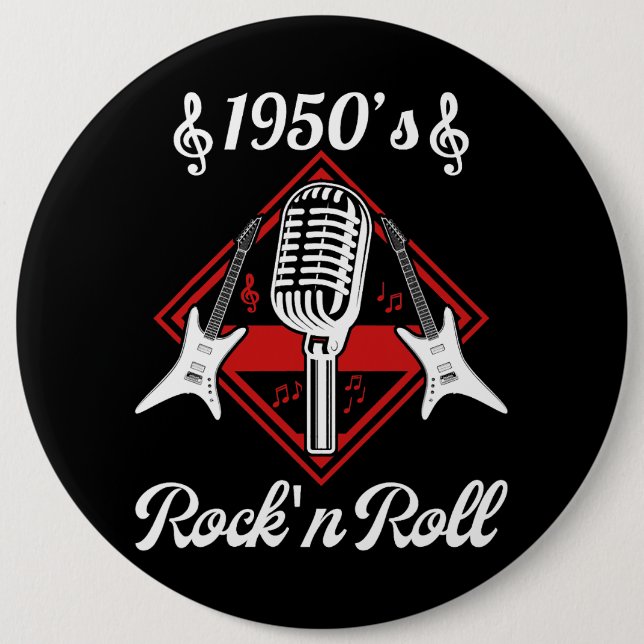 Badge Rond 15,2 Cm Rockabilly les années 50 Rock et Roll Music (Devant)