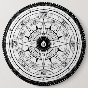 Badge Rond 15,2 Cm Rose de boussole - bouton (blanc)