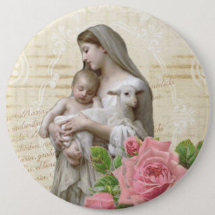 Badge Rond 15,2 Cm Rose de rose d'agneau béni par cru de Vierge Marie