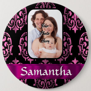 Badge Rond 15,2 Cm Rose et noir damassé