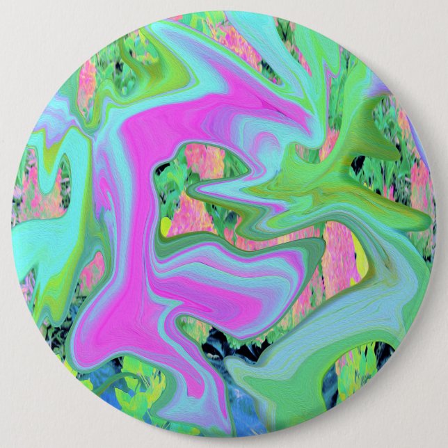 Badge Rond 15,2 Cm Rose Rétro et Art Liquide Bleu Clair sur Hydrangea (Devant)