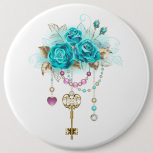 Badge Rond 15,2 Cm Roses turquoise avec touches
