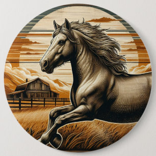 Badge Rond 15,2 Cm Rouille/cheval vintage/Ouest