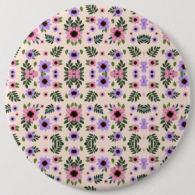 Badge Rond 15,2 Cm Round floral mouse pad featuring a symmetrical  (Devant)