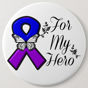 Badge Rond 15,2 Cm Ruban bleu et pourpre de conscience pour mon héro