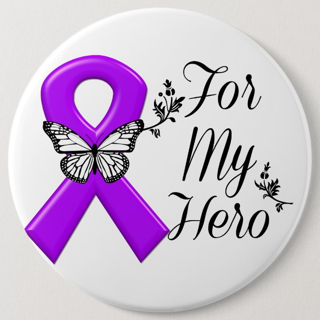 Badge Rond 15,2 Cm Ruban de sensibilisation violet pour mon héros (Devant)