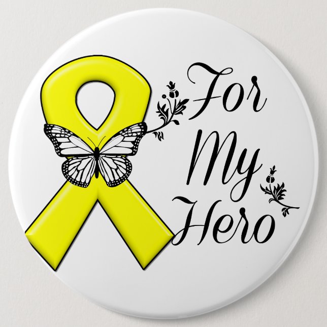 Badge Rond 15,2 Cm Ruban jaune pour mon héros (Devant)
