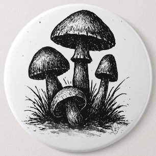 Badge Rond 15,2 Cm Sac à Tote de Grappes de Champignons Dessinés à l'
