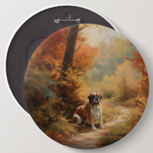 Badge Rond 15,2 Cm Saint Bernard en automne Feuilles Automne automne 