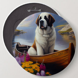 Badge Rond 15,2 Cm Saint-Bernard sur une pagaie : Une aventure panora