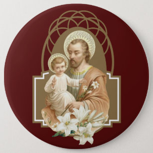 Badge Rond 15,2 Cm Saint Joseph Enfant Jésus avec Lily Religieux