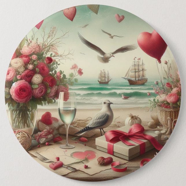 Badge Rond 15,2 Cm Saint-Valentin côtière/nautique (Devant)
