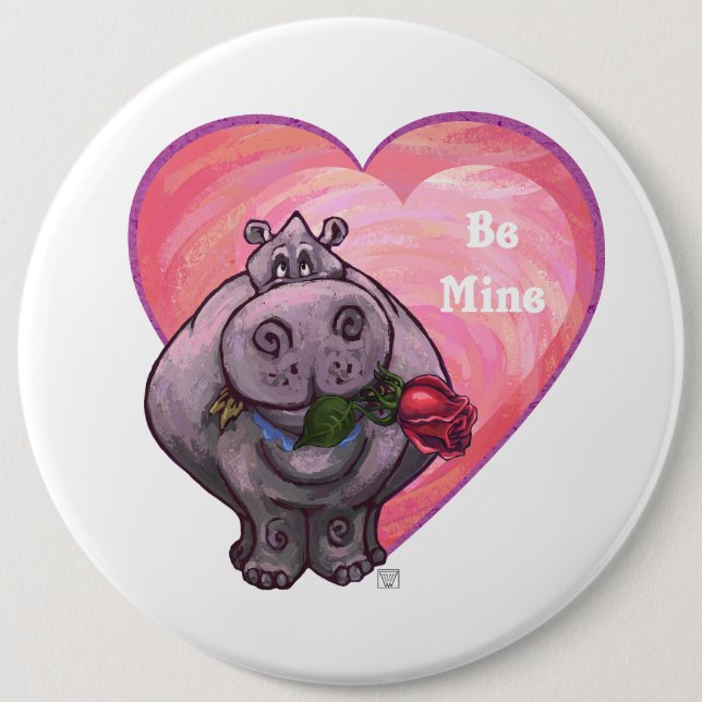 Badge Rond 15,2 Cm Saint-Valentin Hippopotame (Devant)