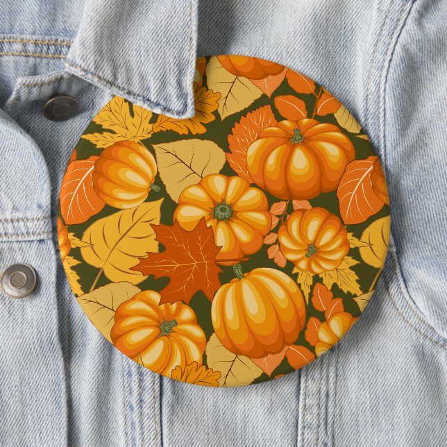 Badge Rond 15,2 Cm Saison d'automne Halloween Citrouille Motif (En situation)