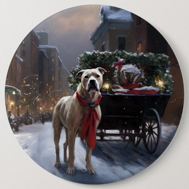 Badge Rond 15,2 Cm Saison de Noël du American Staffordshire (Devant)