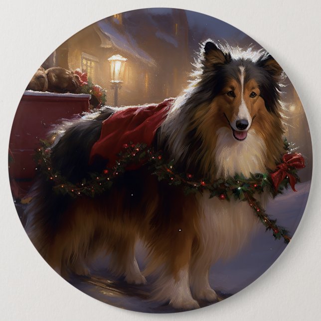 Badge Rond 15,2 Cm Saison de Noël du Shetland Sheepdog (Devant)