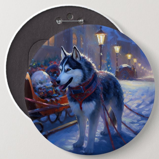 Badge Rond 15,2 Cm Saison de Noël Sibérienne Husky (Devant & derrière)