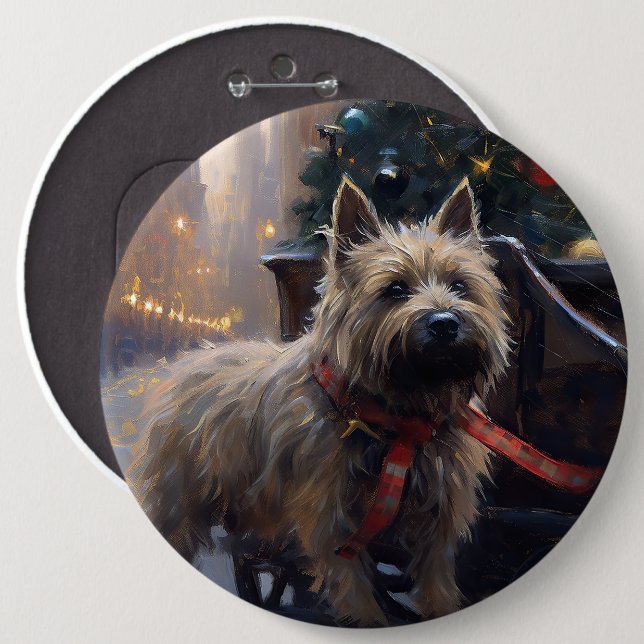 Badge Rond 15,2 Cm Saison Festive de Noël à Cairn Terrier (Devant & derrière)