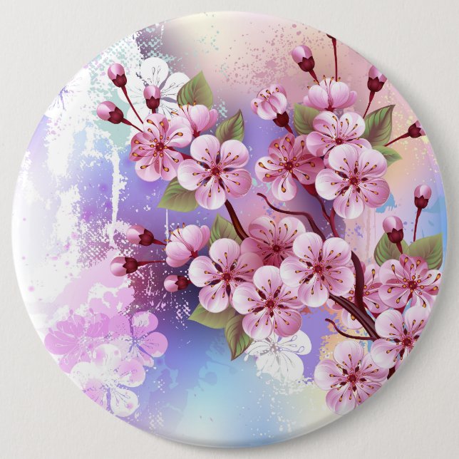 Badge Rond 15,2 Cm Sakura rose sur la peinture Arrière - plan (Devant)