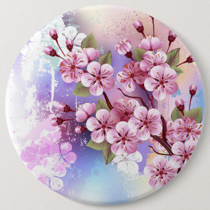 Badge Rond 15,2 Cm Sakura rose sur la peinture Arrière - plan