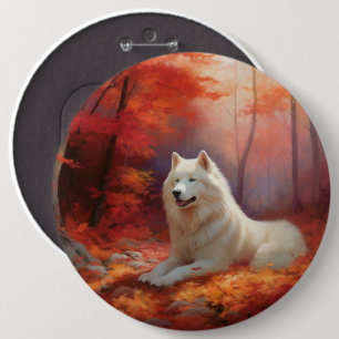 Badge Rond 15,2 Cm Samoyé en automne Leaves Fall Inspire