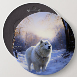 Badge Rond 15,2 Cm Samoyède Qu'il neige Noël