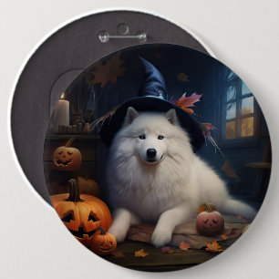 Badge Rond 15,2 Cm Samoyèdes Citrouilles Halloween Épouvantable