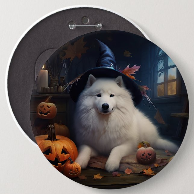 Badge Rond 15,2 Cm Samoyèdes Citrouilles Halloween Épouvantable (Devant & derrière)