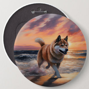 Badge Rond 15,2 Cm Sandy Paws Akita Chien sur le coucher du soleil de