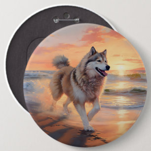 Badge Rond 15,2 Cm Sandy Paws Malamute Alaskan Chien sur la Plage au