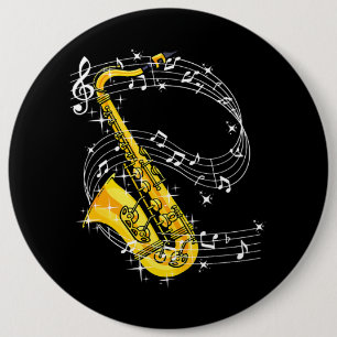 Badge Rond 15,2 Cm Saxophone Musique Jazz Saxophone