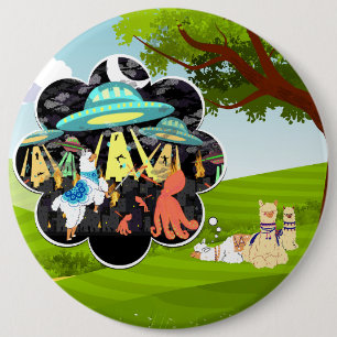 Badge Rond 15,2 Cm Scène de combat épique de lama fantastique et de c