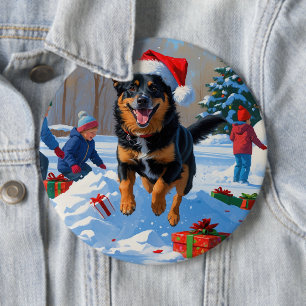Badge Rond 15,2 Cm Scène de neige festive de Noël Malinois belge