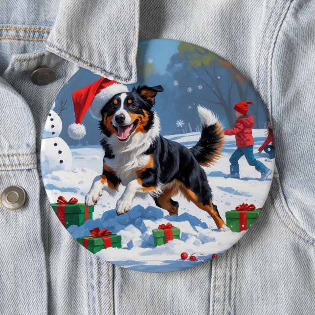 Badge Rond 15,2 Cm Scène de Noël australienne Kelpie (En situation)