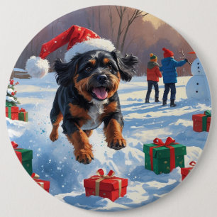 Badge Rond 15,2 Cm Scène de Noël des Bouviers des Flandres