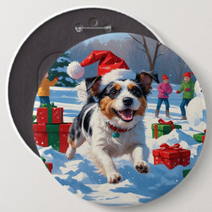 Badge Rond 15,2 Cm Scène de Noël du Terrier australien