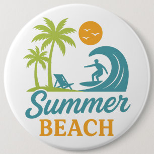 Badge Rond 15,2 Cm Scène de surf rétro sur la plage d'été