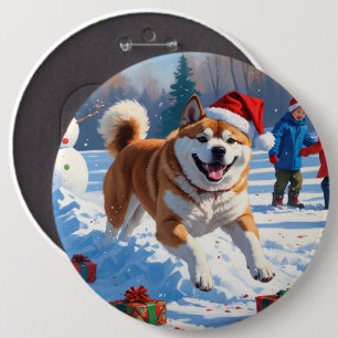 Badge Rond 15,2 Cm Scène enneigée festive d'Akita Noël 