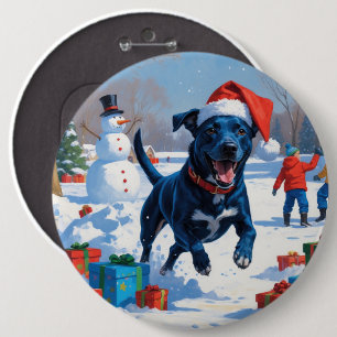 Badge Rond 15,2 Cm Scène festive de Noël avec chien de berger bleu da