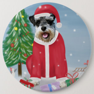 Badge Rond 15,2 Cm Schnauzer Chien à Noël de neige