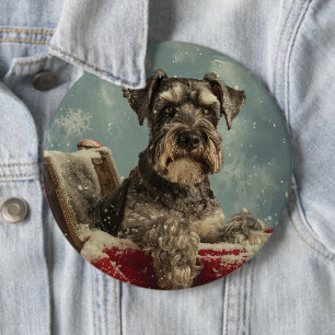 Badge Rond 15,2 Cm Schnauzer Chien Festif de Noël