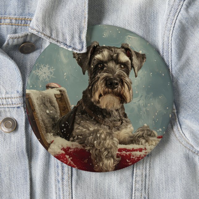 Badge Rond 15,2 Cm Schnauzer Chien Festif de Noël (En situation)
