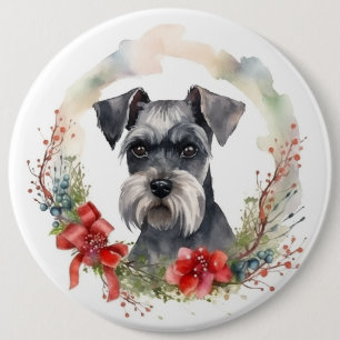 Badge Rond 15,2 Cm Schnauzer Christmas Wreath Festive Pup