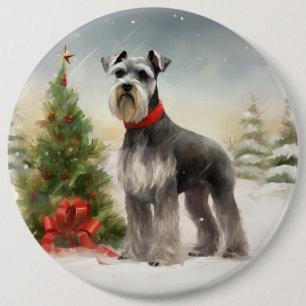 Badge Rond 15,2 Cm Schnauzer dans la neige à Noël
