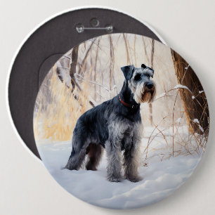 Badge Rond 15,2 Cm Schnauzer Laisser neiger Noël