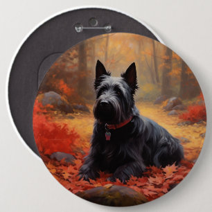 Badge Rond 15,2 Cm Scottish Terrier dans les feuilles d'automne tombé